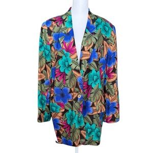 Vintage Leslie Fay Blazer Suit Jacket Tropical Floral 12 14 New